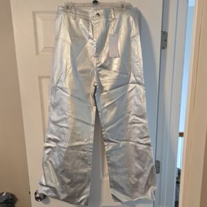 Silver Metallic Wide-Leg Jeans for Women